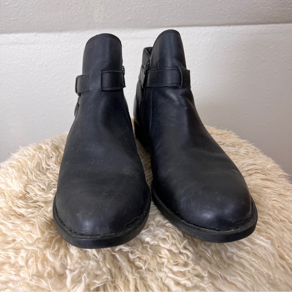 BORN SHOOTIES ANKLE BOOTS. Black- zipper openings. Buckles & Straps embellished